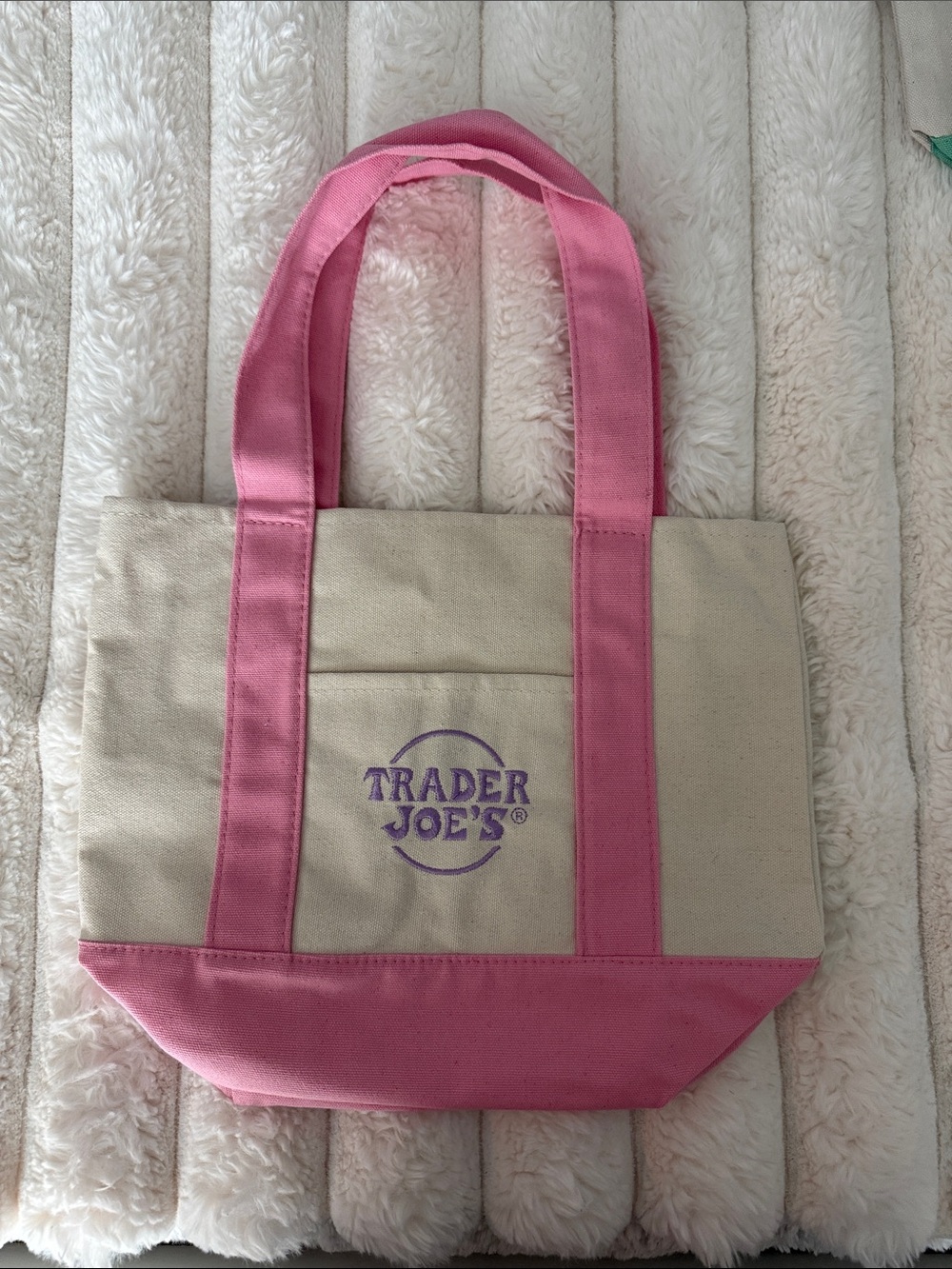 Trader Joe's Pink & Cream Canvas Tote